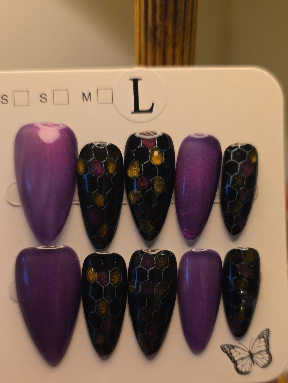 Purple & Black Honeycomb Press-On Nail Set - Pack of 10 Size Large